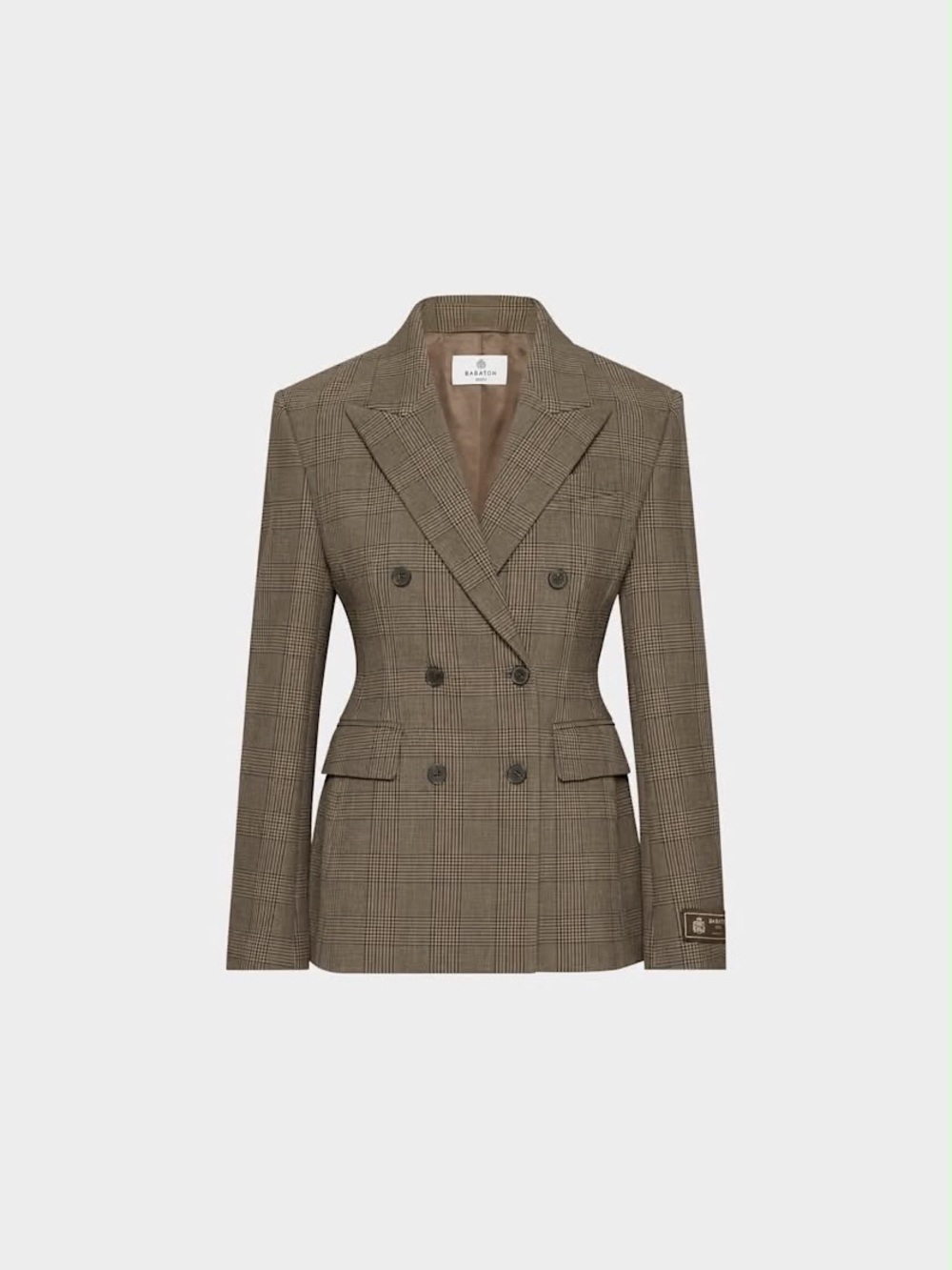 Babaton Standout Double-Breasted Plaid Blazer Jacket - Brown